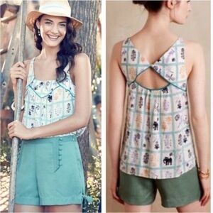 Anthropologie Maeve Maize Patterned Back cut out tank